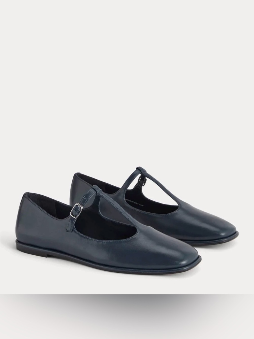 Everlane Navy Leather T-Strap Flat, 8.5 - Picture 9 of 9